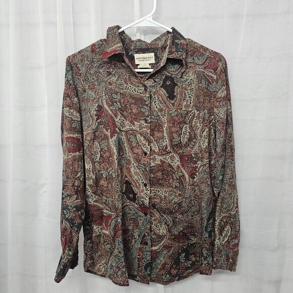 Denim & Supply Green Red Button Down Blouse Boho Western Floral S - Picture 8 of 11